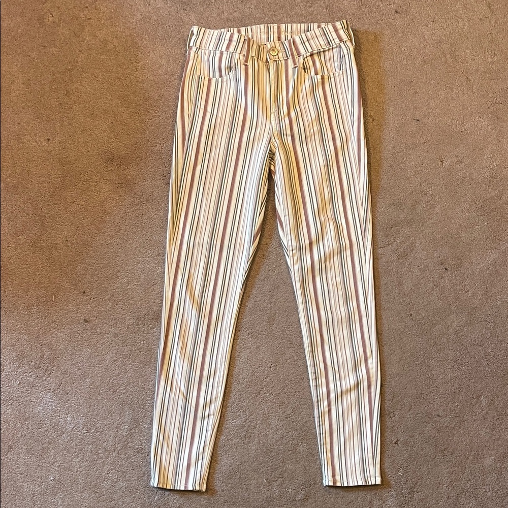 American Eagle Stripped White Jeans